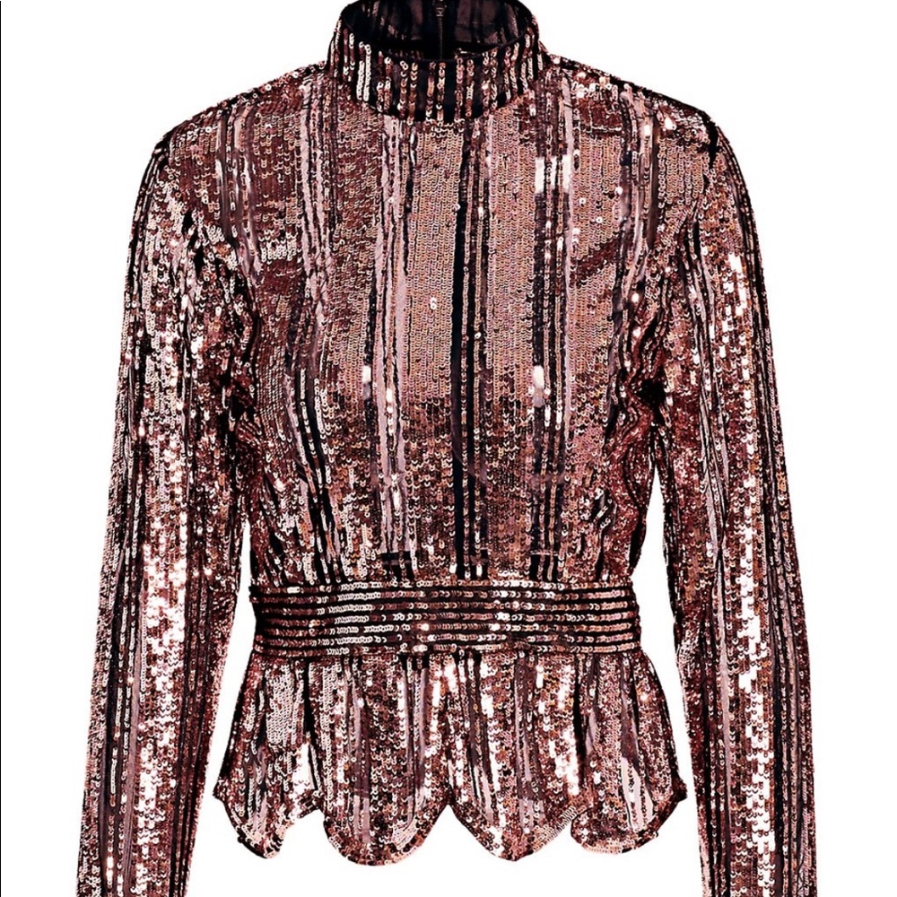 Derek Lam 10 Crosby Pink Sequin Stripe Mockneck Top - Picture 6 of 9